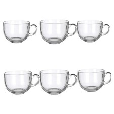 Set of 6 Extra Large  Clear Glass Coffee Mugs Soup Mugs  450 ml
