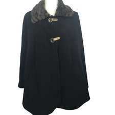 Lemoda Cape Jacket Womens Sz Medium Vegan Fur Collar Black Poncho Shawl Coat