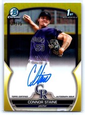 2023 BOWMAN CHROME #/75 1ST YELLOW REFRACTOR AUTO #CPA-CSE CONNOR STAINE ROCKIES