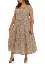 NEW CHAPS BEIGE ANIMAL PRINT COTTON MIDI FLARE DRESS SIZE 2X WOMEN $