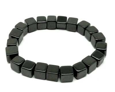 Schungit & Shungit Armband ca. 18 cm. Würfel ca. 9 mm, 2Gummizug / poliert