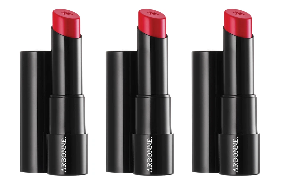 Arbonne geglättet über Lippenstift NEU UND VERPACKT Set mit 3 Lippenstiften in Gladiolenrot