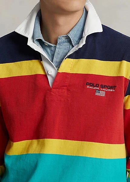 MEN'S SZ L RALPH LAUREN POLO SPORT CLASSIC FIT RUGBY SHIRT STRIPED RED USA Flag - Image 4 of 4