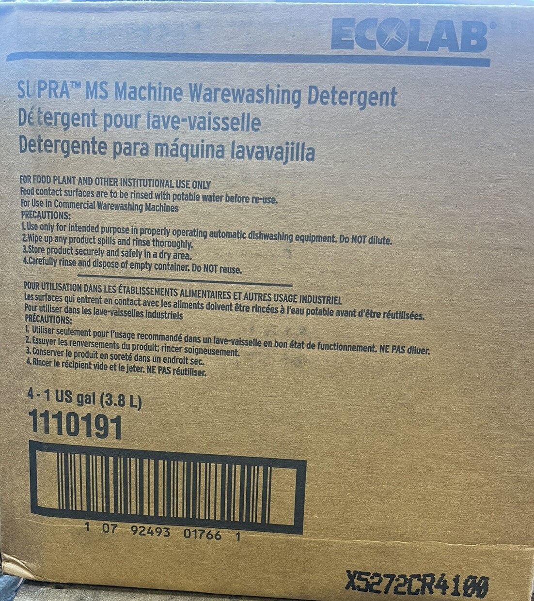 ( 4 GALLONS) ECOLAB SUPRA MS Food Service MACHINE WAREWASHING DETERGENT 1110191 eBay