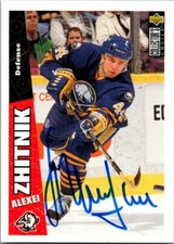 Alexei Zhitnik autographed hockey card (Buffalo Sabres, FT) 1996 Upper Deck #26
