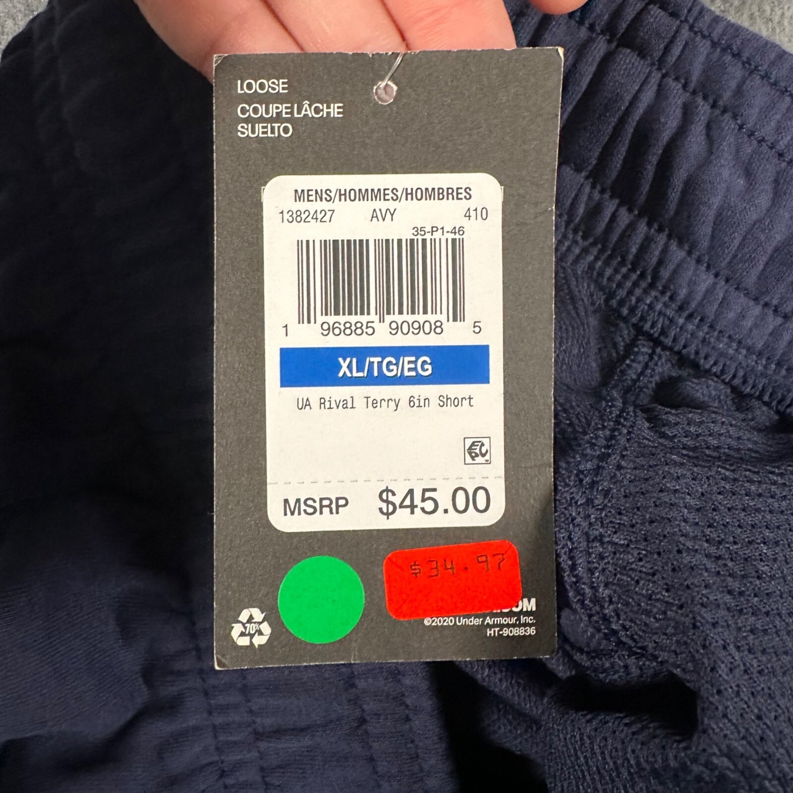 Under Armour Mens XL Navy UA Rival Terry 6 Inch Shorts Pockets Drawstring NWT thumbnail 8