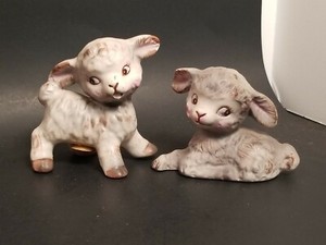 Lefton Salt Pepper Set Gray White Pink Fluffy Lamb Sheep Figurines Spring Easter | eBay
