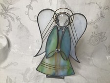 Vintage Stained-Glass Angel w/ Halo Free Standing 8  Tall