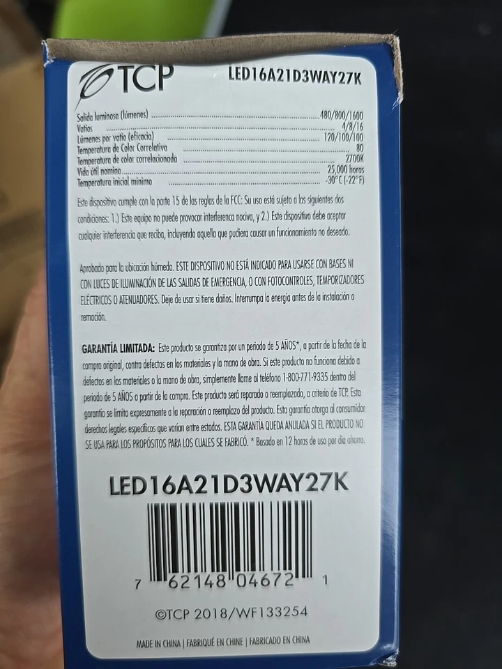 TCP Ligth Bulb LED A21 - 3-Way - 4W/8W/16W - 2700K - LED16A21D3WAY27K - Image 4 of 4