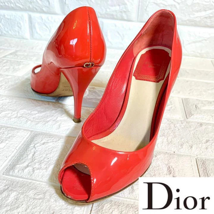 Escarpins Christian Dior dos logo bout ouvert rouge couleur Engi pointure 34,5 talons femme