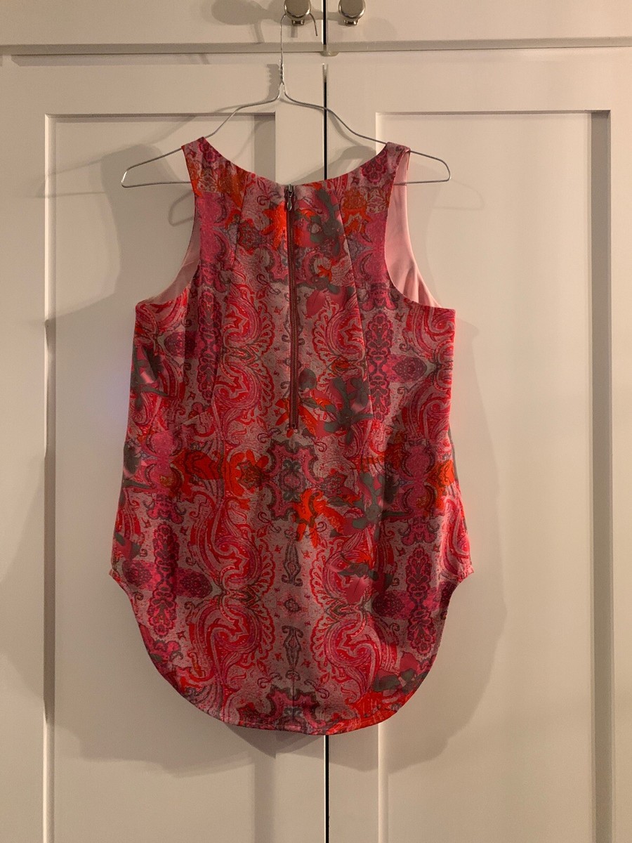 Cabi #127 Sz XS Jubilee Paisley Floral Print Top Pink Multicolor