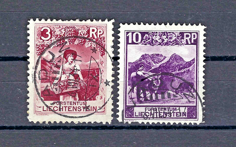 Liechtenstein 1930 #94 & #96 Used Rappen Grape Girl/Mountain/Cattle