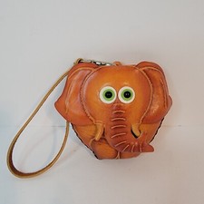 Hand Made Embossed Genuine Leather Elephant Coin Purse/Wristlet/Wallet/Pouch VTG