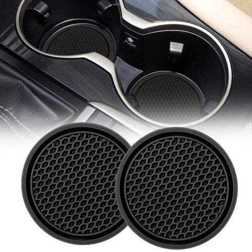 2x Car Cup Holder Anti Slip Insert Coasters Black Pads Mats Interior Accessories - Picture 1 of 9