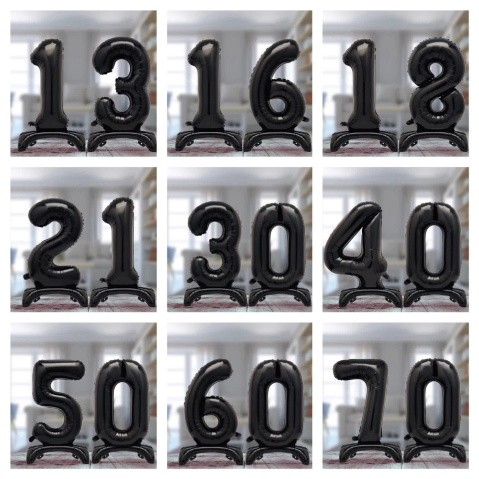 UNIQUE PARTY Free standing black themed milestone birthdays air fill only party balloons 30in