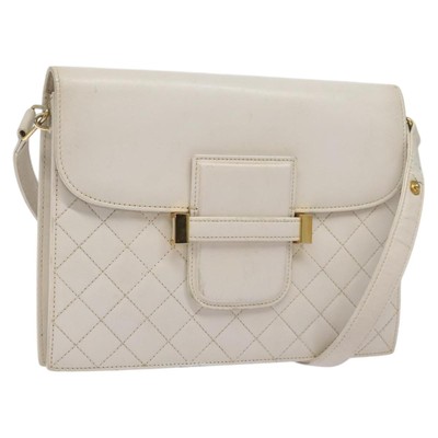 SAINT LAURENT Shoulder Bag Leather White Auth bs22795