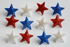 Stars & Stripes / Kaboom / Red ~ White & Blue Glitter Star Shank Buttons / USA