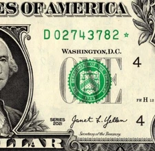 2021 D Star Note One Dollar Bill Regular Run Pack Note D02743782* UNC