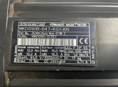 REXROTH INDRAMAT MKD090B-047-KG1-KN SERVO MOTOR ''TESTED GOOD''