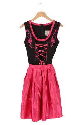 GAUDI TRACHTEN Dirndl Trachtenkleid Damen 34/XS Schwarz Pink Vintage Stickerei