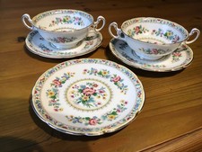 Foley Bone China ' Ming Rose ' footed soup coupe bowl & saucer / underplate x 2