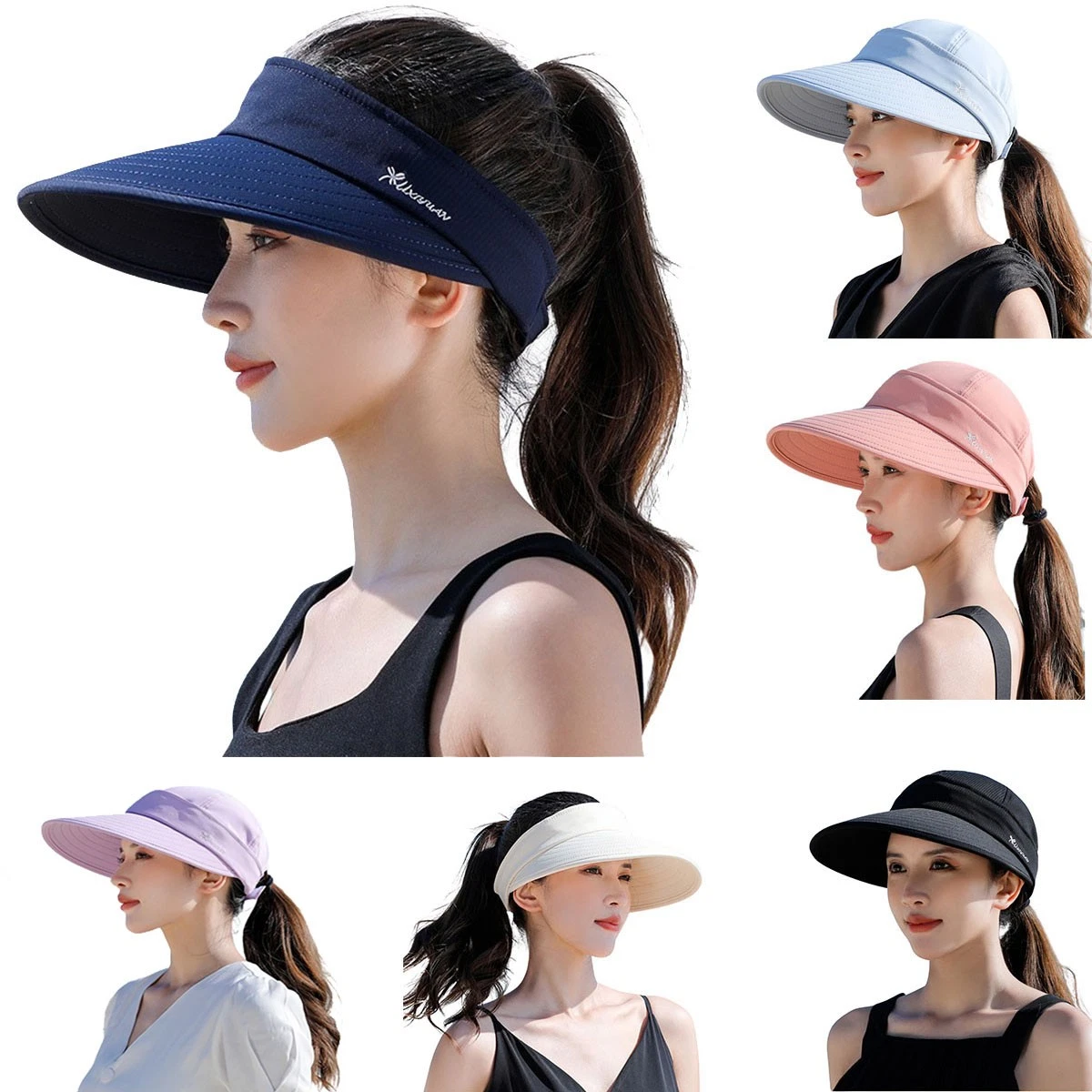 Sun Visor Hat for Women, UV Protection Adjustable Ponytail Hat Summer Beach Cap
