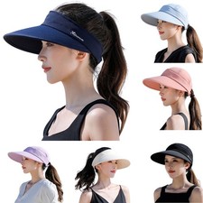 Sun Visor Hat for Women, UV Protection Adjustable Ponytail Hat Summer Beach Cap