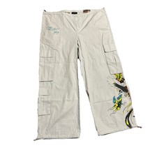 NEW NWT ED HARDY Butterflies Poplin Cargo Pant Light Grey Size XL EHW8002-6