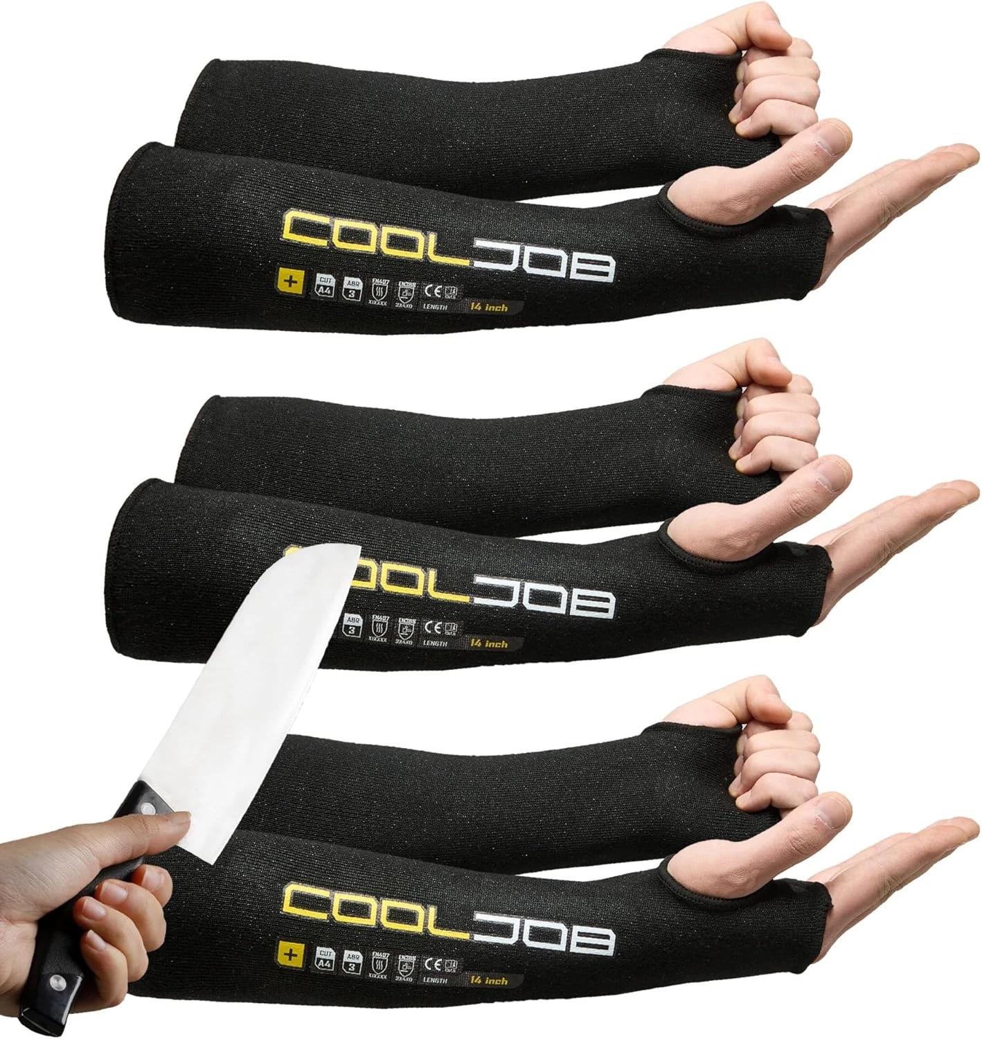 3 Pairs 14/18In A4 Cut Resistant Sleeves with Thumb Hole, UV Sun Protection Arm