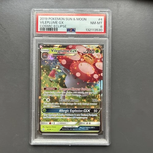 2019 PSA 8 Vileplume GX #4 Holo GX Pokemon TCG Sun & Moon Cosmic Eclipse