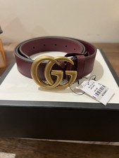 Gucci GG Marmont Leather Belt Burgundy Gold Double G Buckle Size 95 wDust Bag