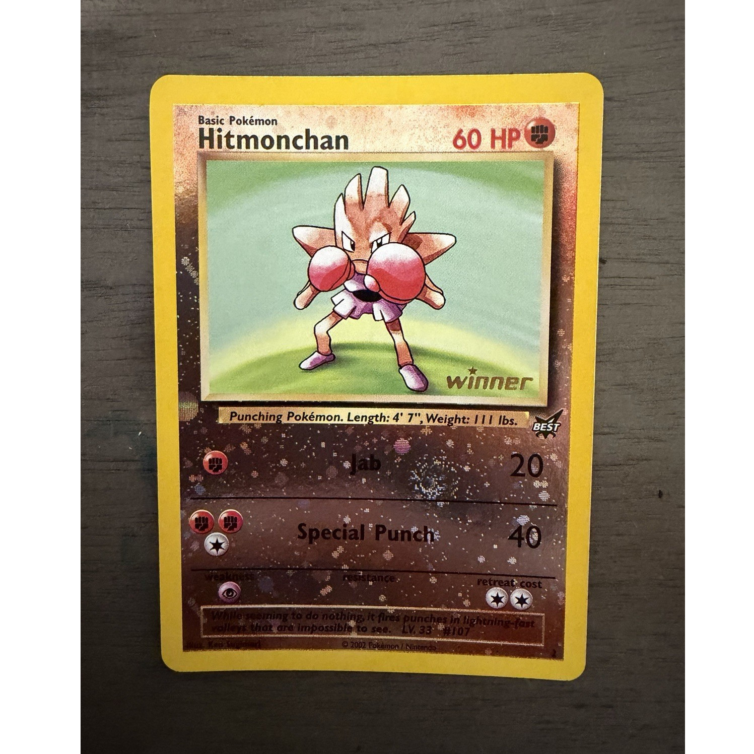 Pokemon Hitmonchan Best of Game Reverse Holo Winner Stamp 002/009 NM