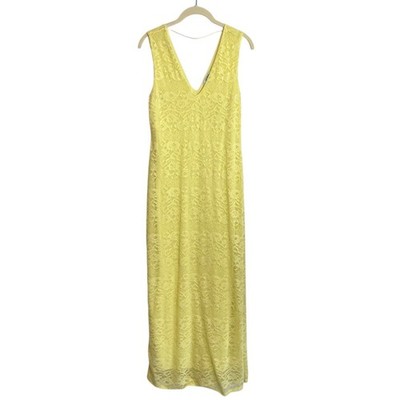 AFRM Los Angeles Womens Lace Maxi Dress Large Yellow Sleeveless V-Neck Fairycore