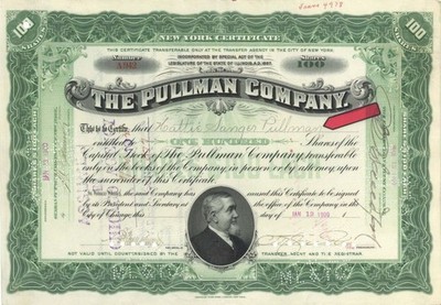 Pullman Co. issued to Hattie Sanger Pullman - 1900 or 1910 dated Stock Certifi