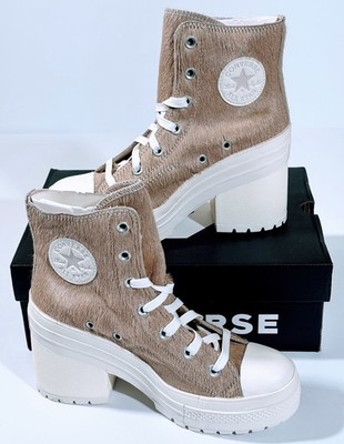   Converse Chuck 70 De Luxe Heel Hi Platform Boots Natural Bovine Fur Mn 6 Wm 8