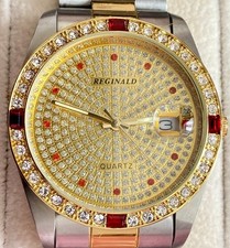 GENTS 36mm “Reginald” All Stainless Steel STONE Encrusted DRESS Watch ! 