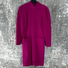 Kenar 2 Sz 4 Wool Stretch Knee Length Sheath Dress Purple Mock Neck Long Sleeve