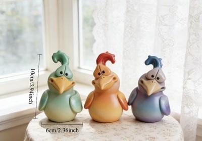 Chickens Green Blue Orange Cartoon Hen Rooster Chick Resin Outdoor Indoor Decor