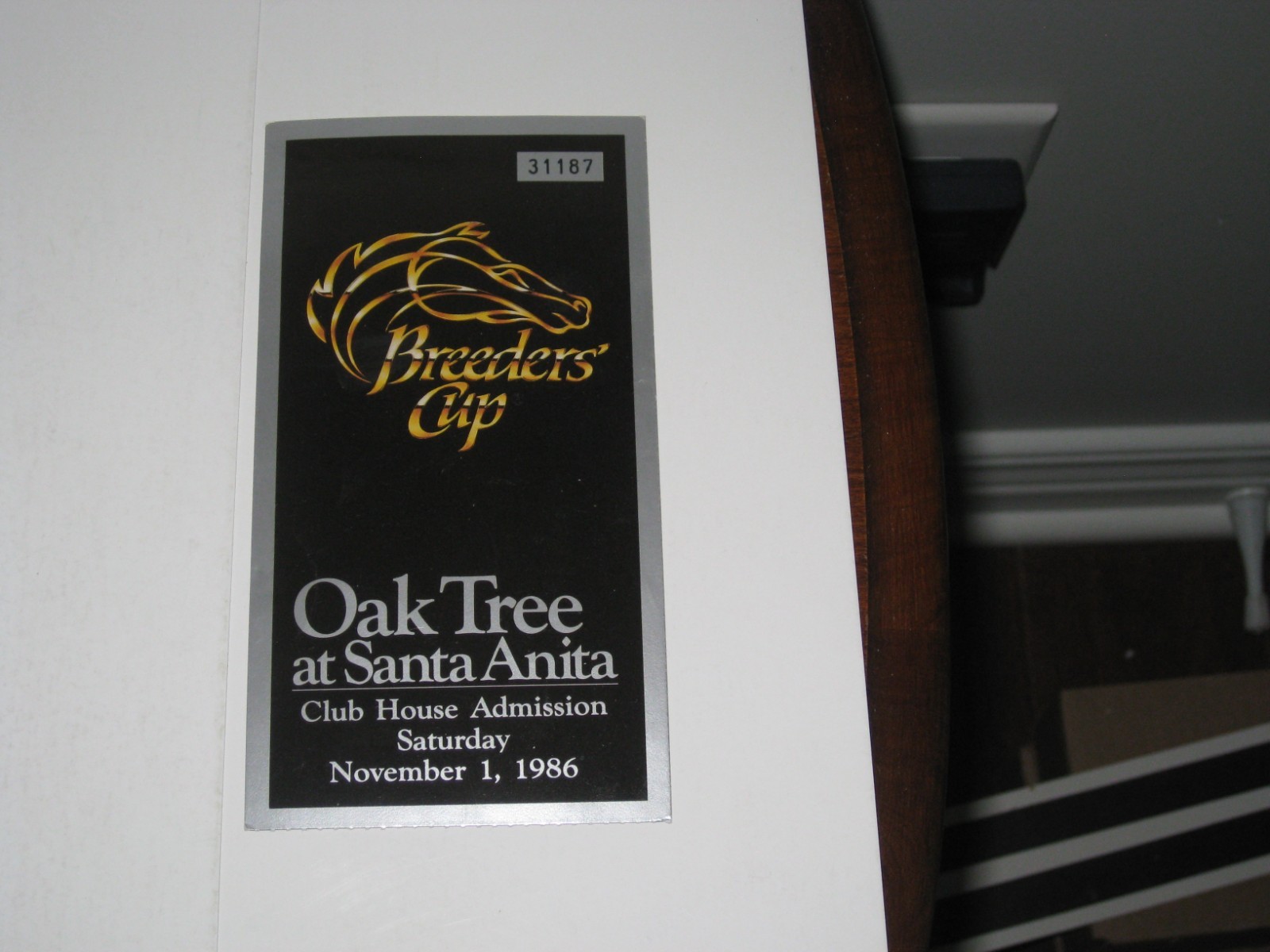 1986 Breeders Cup Oak Tree Clubhouse Admission Ticket Stub
