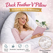 Duck Feather V Shaped Pillow with FREE White Pillowcase Ortopaedic Pillow74x34cm