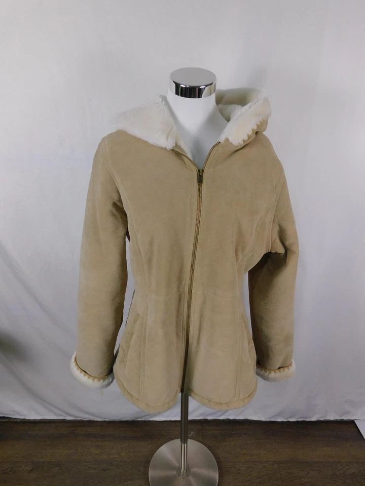 Croft & Barrow куртка женщин большой желтовато-коричневый замши с капюшоном шерпа с подкладкой полный молнии пальто - Изображение 4 из 4