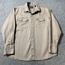 Wrangler Pearl Snap Shirt Mens XL Heavy Canvas Beige Long Sleeve Pockets Western