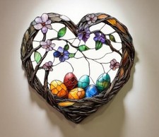 Acrylbild Ostern Ostereier bunte Weidenherz Blumen Tiffany Effect