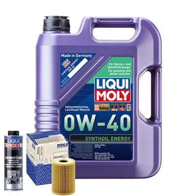 Motoröl 0W40 LIQUI MOLY Synthoil Energy 5L+MAHLE Ölfilter +Spülung