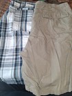 Bernuda lenght shorts, Mens sz 44 Cargo style (2) Pairs 100% Cotton Tan & Plaid — photo 1