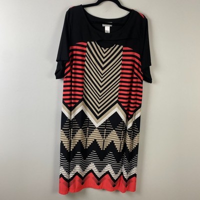 Catherines Shift Dress Size 2X Keyhole Neck Short Sleeve Multicolor Stretch