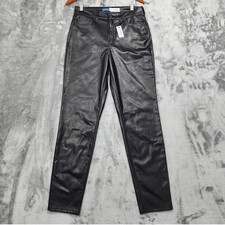 NEW Old Navy Pants Womens 6 TALL Faux Leather Black High Rise OG Straight Preppy