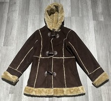 Arizona Faux Suede Sherpa Style Jacket Hooded Girls Full Zip Brown Size S 7-8