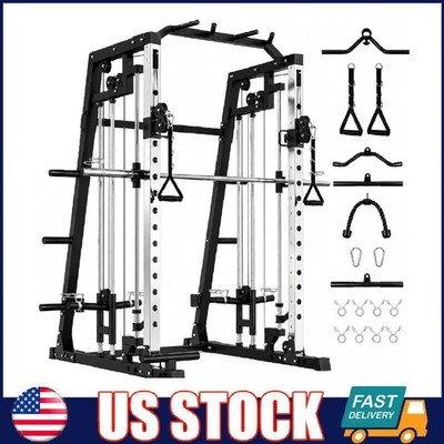Smith Machine 2000lbs Squat Rack Power Cage with LAT-Pull Down & Cable Crossover