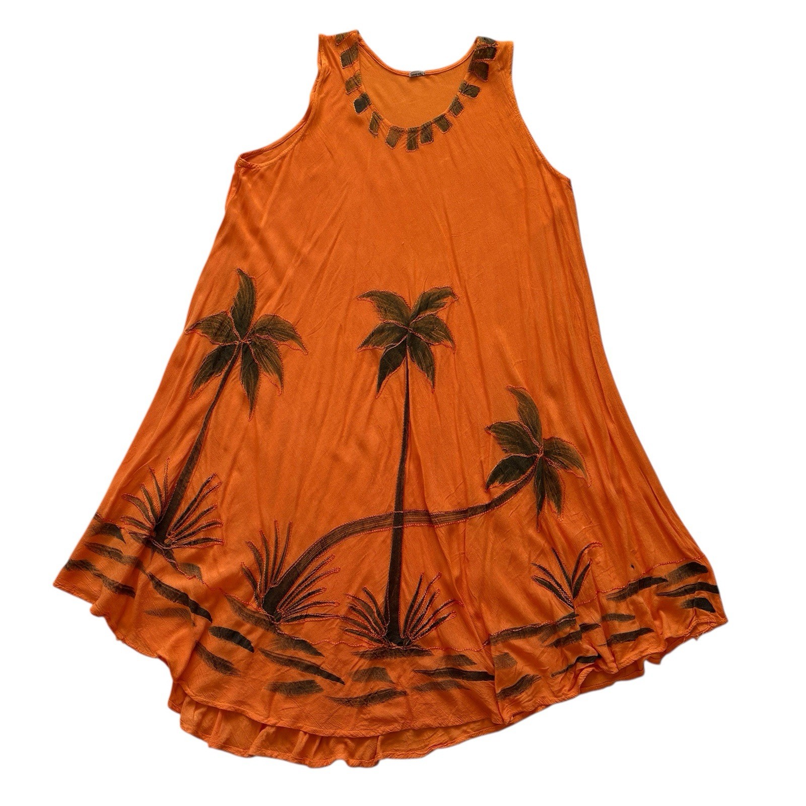 Vintage Summer Beach Dress Floaty Light Orange Palm Tree Retro Boho Holiday 16 image 2